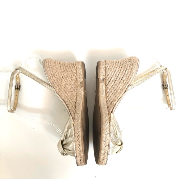 J CREW Metallic Gold Leather Espadrille Wedge Sandals - Picture 6 of 11